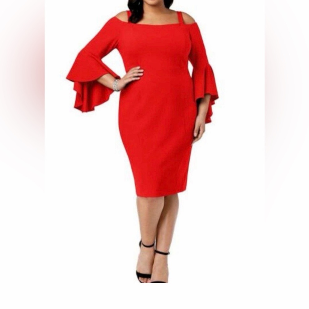 NWT! R & M Richards Red Off-Shoulder Long Sleeve Dress. Women’s Size 18W
